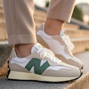 New Balance 327 Unisex Women 6 / Men 4.5 Sneakers Shoes White Leather Dark Green
